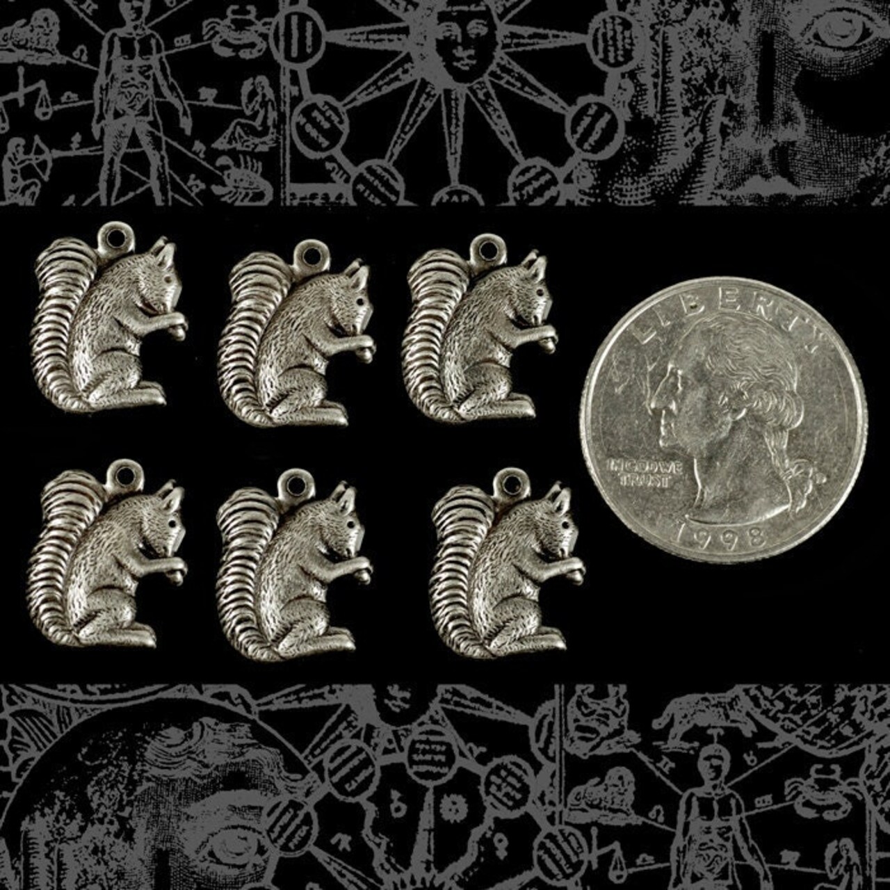 Antiqued Silver Plated Brass Squirrel Charms - Set of Six - S-C47